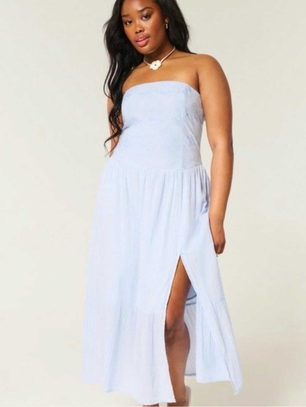 Hollister Light Blue Midi Dress with Side Slit/Texture